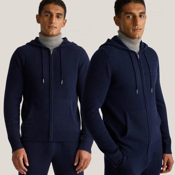 A to Z by Quince Mongolian Cashmere Full Zip Hoodie Sweater | Navy M New NWOT - Picture 1 of 10